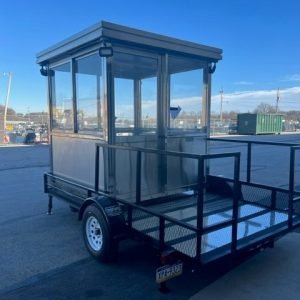 Trailer Mounted Guard Shack, 6.5×8 Stainless, w/HVAC and Electric, Honda Generator