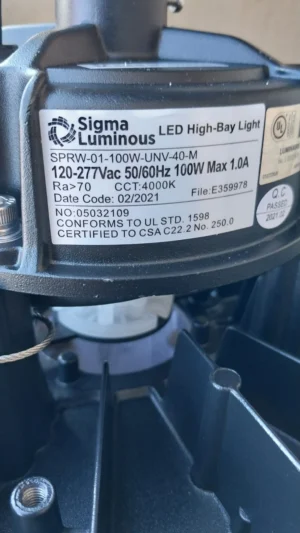 Sigma Luminous Led High Bay Light 100w 4000k Black 100-277v New — photo 7