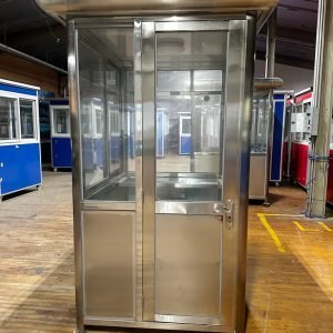 4×5 Stainless Steel Guard Shack, Swing Door, Curved Roof, With Legs and a Table