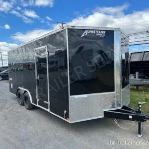 Homesteader 8.5 x 18 V-Nose Enclosed Car Hauler – Ramp Door
