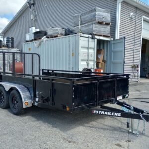 2024 PJ Trailers 7×14 7K Powder Coated Open Utility w/Rear Ramp Gate & Solid Metal Side Walls