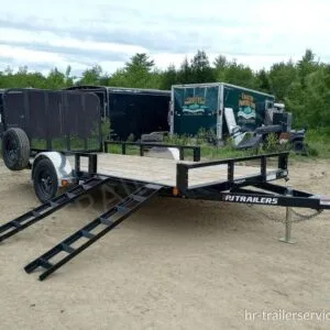 2024 PJ Trailers 7×14 Powder Coated Open Utility w/Rear Ramp Gate & ATV Side Loading Ramps